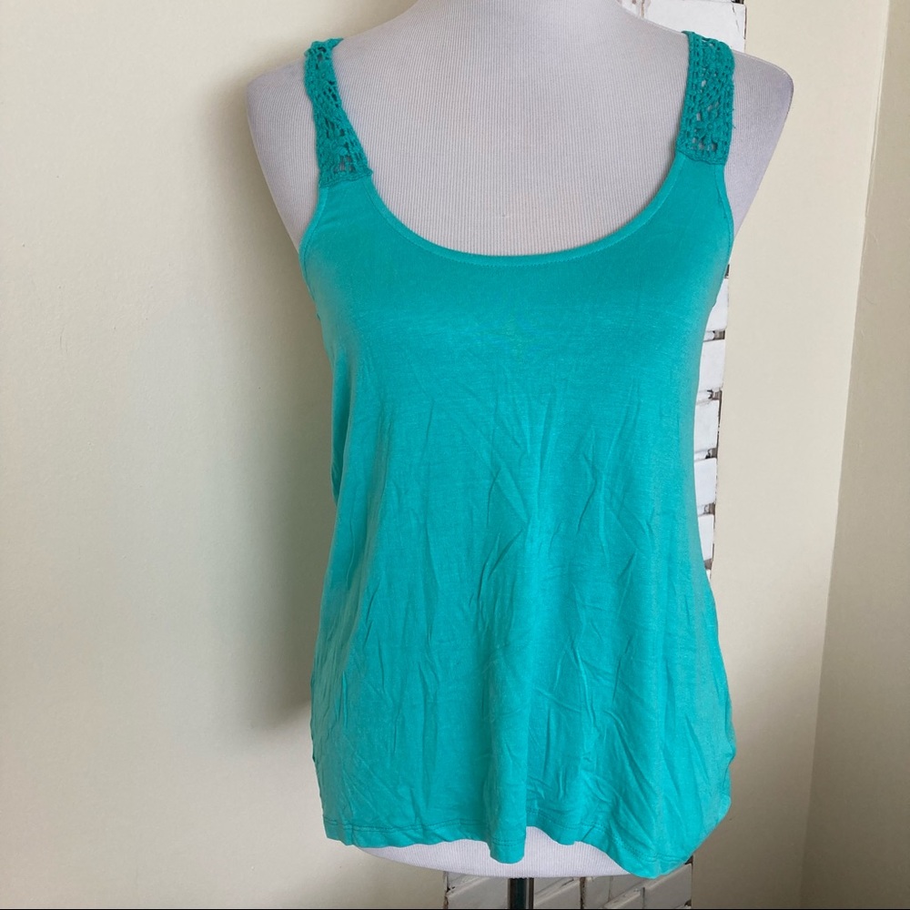 Moon & Sky Turquoise Crochet Tank Top Boho XS NEW Turquoise concert festival